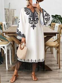 EMERY ROSE Women's Floral Print V-Neck Flare Sleeve Loose Vacation Dress - Multicolor - View 3