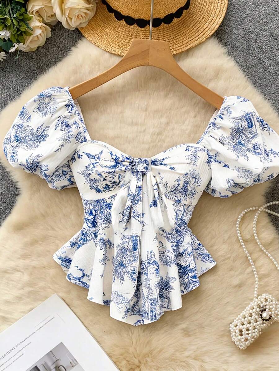 Roelina Áo nữ tay cánh hoa in họa tiết hoa giản dị - trắng - View 1