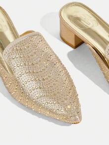 CUCCOO TILAWA Women's Pointed Toe Gold Rhinestone Decor Fashion Open Heel High Heel Sandals - Gold - View 8