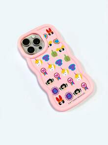 THE POWERPUFF GIRLS X SHEIN Ốp điện thoại silicon màu hồng lượn sóng hình Powerpuff Girls, bảo vệ ống kính, chống sốc, phụ kiện hoạt hình dễ thương dùng hàng ngày, tương thích với ốp điện thoại iPhone & Galaxy, ốp lưng, tương thích với iPhone 16/iPhone 17/iPhone 17 Pro Max/iPhone 12 Pro, tương thích với ốp điện thoại iPhone 17 Pro, phụ kiện điện thoại, ốp Galaxy S25 Ultra, ốp điện thoại dễ thương, ốp Galaxy S24 Ultra - Hồng - Xem 5