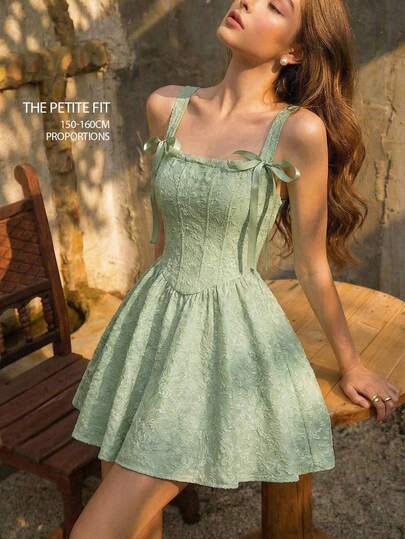 SHEIN MOD Petite Đầm ngắn nữ kiểu dáng thanh lịch với họa tiết nơ jacquard, thích hợp cho các buổi hẹn hò và tiệc tùng.