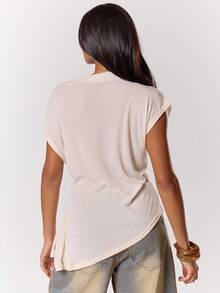 MUSERA Straight Neck Ruched Asymmetric Hem Top Winter NewYear Cute Sexy Going Out Evening Party Accented Valentines Day Spring Summer Holiday - Apricot - View 4