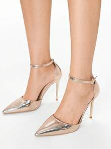 Glitzique 秋冬时尚简约超高跟尖头镂空女凉鞋，优雅派对细高跟鞋 - 金色 - 查看 4