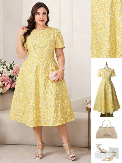 Ellevyn Đầm nữ cỡ lớn, thanh lịch, lãng mạn, tay ngắn, dài ngang gối, thích hợp cho mùa xuân và mùa hè.