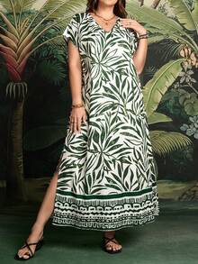 Rosumi 大码V领蝙蝠袖印花度假连衣裙 夏季沙滩度假装 女士碎花连衣裙 波西米亚风女装 夏季连衣裙 沙滩装 女士长裙 女士休闲连衣裙 夏季装 女士沙滩装 女士休闲度假装 乡村音乐会服装 荷叶边 - 彩色 - 查看 11