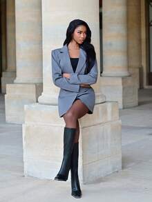 Mima John Women's Rhinestone Embellished Casual Fashion Blazer - Grey - View 6