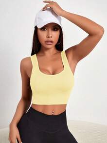 Gameset SHEIN Sport 女士纯色无缝日常健身运动文胸 - Butter Yellow - 查看 5
