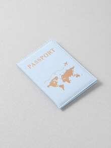 1 Porta-passaporte de PU Azul Claro Criativo com Clipe para Bilhete, Estojo de Passaporte Estiloso para Proteção de Passaporte em Viagens de Férias - Azul bebê - Visão 3