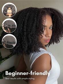 Tóc giả ngắn kiểu Bob Afro xoăn tít rẽ ngôi chữ V, làm từ tóc thật, giá cả phải chăng, tóc giả thay thế giá rẻ cho phụ nữ, tóc giả mềm mượt, dễ sử dụng cho người mới bắt đầu, màu đen tự nhiên. - Natural Black - Xem 2