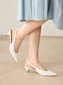 MOTF WOMEN'S ELEGANT MINIMALIST DAILY COMMUTE VERSATILE WHITE POINTED TOE KITTEN HEEL SANDALS - White - View 1