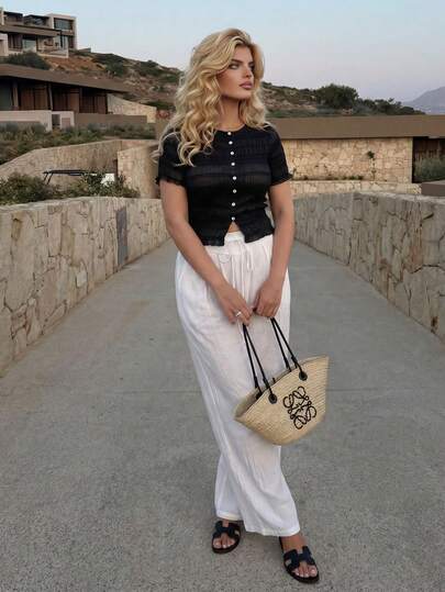 Dripcurv Women's Plus-Size Black Short-Sleeved Summer Top, Short-Sleeved Ruffled Top, Casual Vacation Top, Casual Beach Outfit, Women's Summer Wear. Black Summer Top Black See Through Top