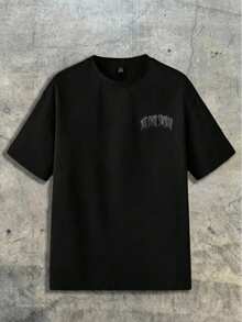 Manfinity Unisex Men's Casual Hand Gesture & Letter Print Short Sleeve T-Shirt Hip Hop Tee Shirts Street Wear Metal Band T Shirt Street Wear Tee Heavy Weight T Shirt - Black - View 3