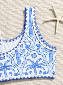 Young Girl Tropical Print Swimwear Cover Up Set - Blue - View 5