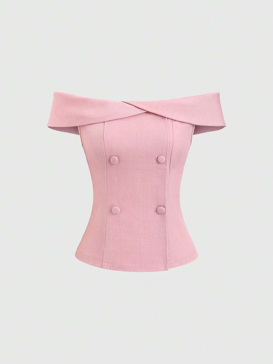 Sweetra 女士露肩短袖西装外套，夏季 - 粉色 - 查看 1