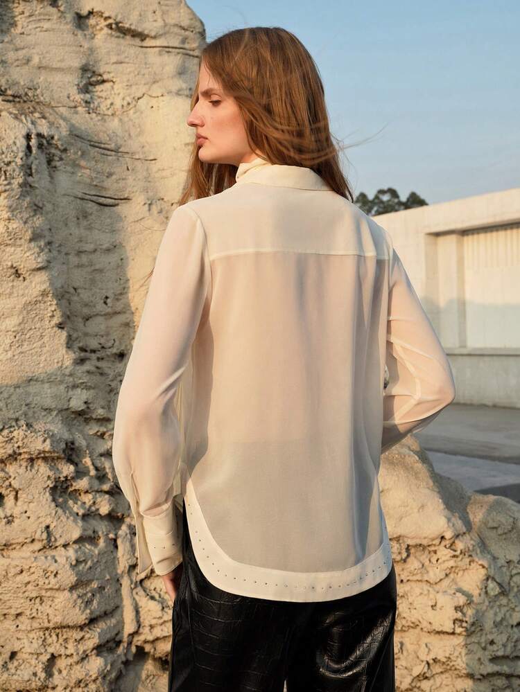 WOMEN'S CHIFFON RHINESTONE TIE SCARF BLOUSE, SPRING/SUMMER