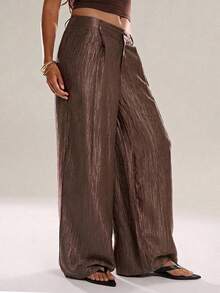 Avantive Brązowe teksturowane spodnie na lato dla kobiet wiosenne wakacje walentynki modne stroje damskie strój plażowy dla kobiet swobodny formalny - Brązowy - Zobacz 5