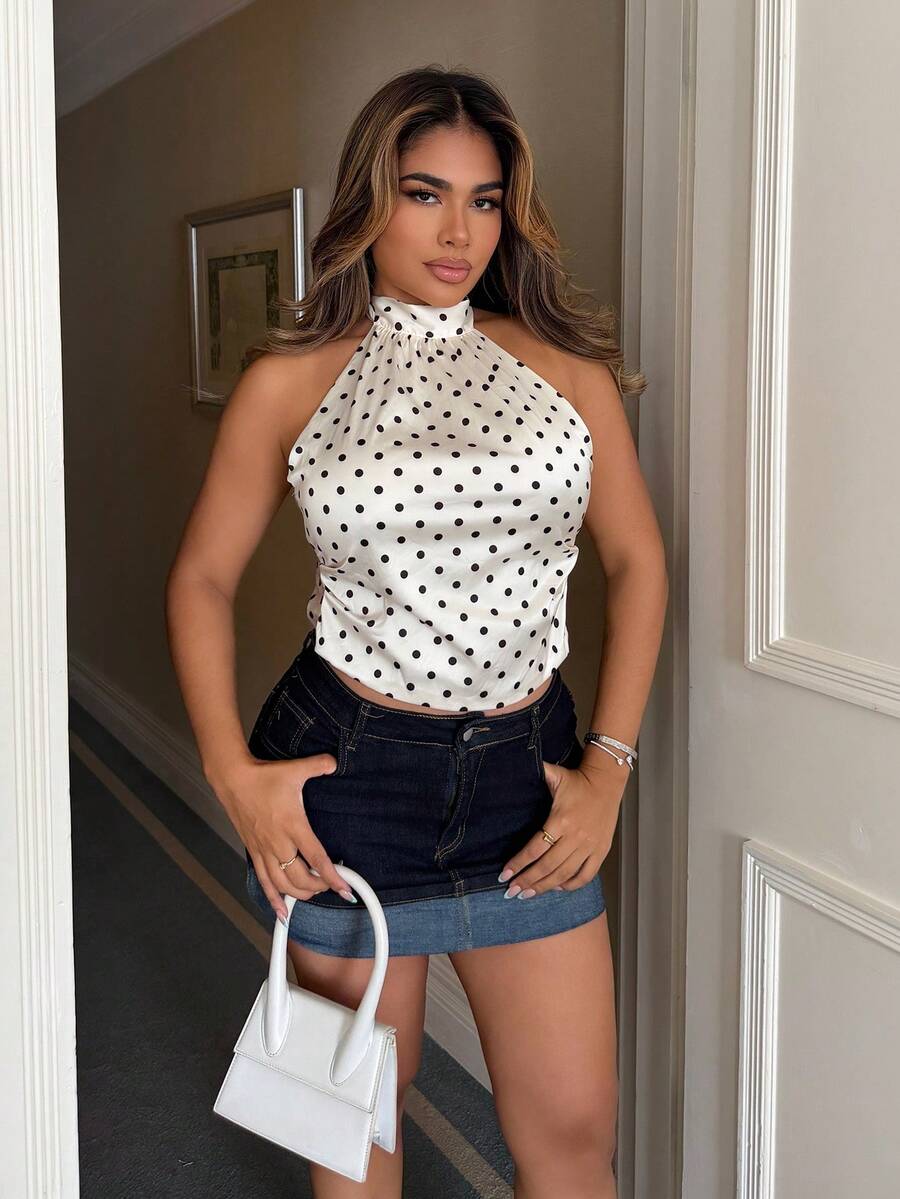 Maria Perezxox Minifalda de mezclilla casual de mujer con bloqueo de color lavado y parches - Azul lavado oscuro - Ver 1