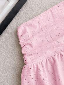 Tween Girls Knit Casual Vacation Versatile Hollow Textured Ruched A-Line Mini Skirt, Suitable For All Seasons - Baby Pink - View 4