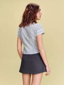 lacRébo Blusa ajustada con estampado floral de cuadros con cuello ribeteado de encaje, estilo francés primavera-verano estilo parisino - Azul - Ver 4