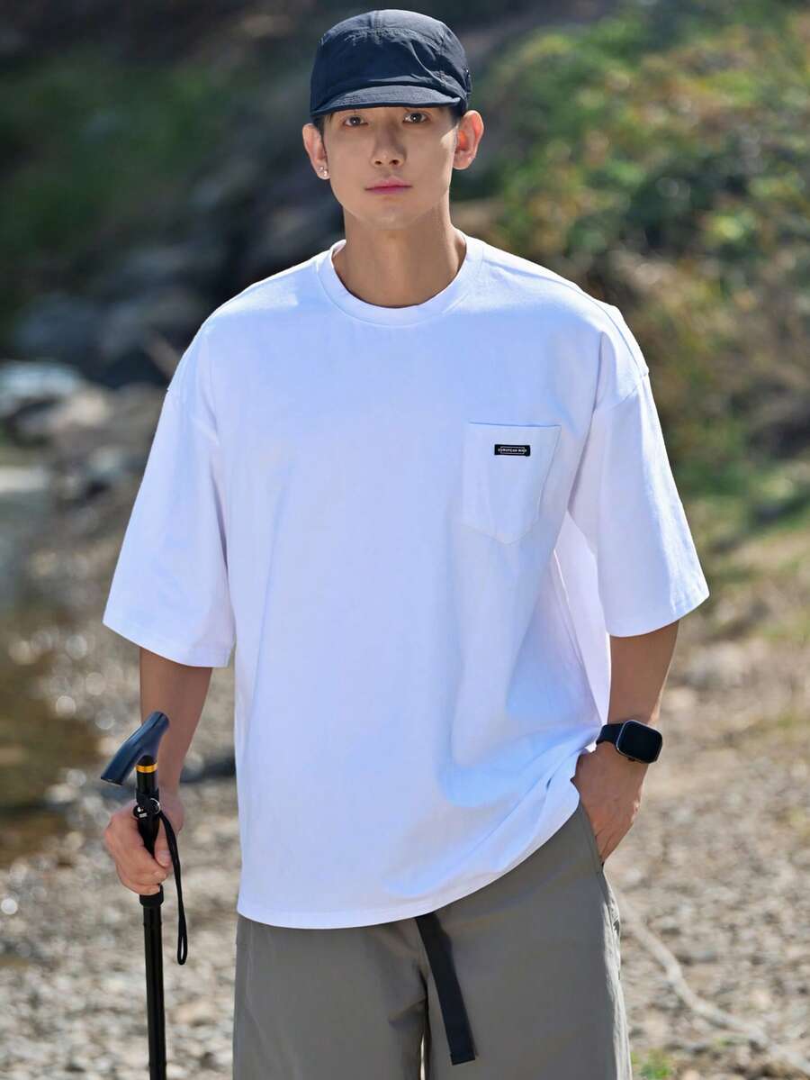 DAZY 男士白色短袖T恤，带品牌标识设计，夏季款 - 白色 - 查看 1