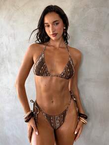 Aloruh 女士夏季新款扎染印花比基尼套装，性感派对音乐节炫彩贝壳装饰女士泳装，女士海滩度假装 - 彩色 - 查看 7