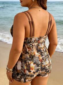 Swim Lushoire Plus Size Leopard Print Two Pieces Swimwear, Mature & Sexy - Multicolor - View 2