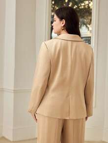 MOTF PREMIUM Áo blazer dài tay bằng satin dành cho nữ cỡ lớn, mùa xuân/hè. - Rượu sâm banh - Xem 6