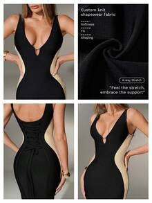 Nuvra Women's V-Neck Spaghetti Strap Backless Bandage Bodycon Party Dress - Multicolor - View 3