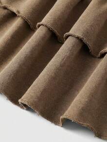 ROMWE Grunge Punk 音乐节辣妹风做旧卫衣面料层叠荷叶边迷你裙（女款） - 咖啡棕 - 查看 4