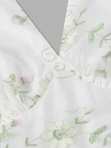 SHEIN MOD 花卉提花露背V领长裙，饰有蝴蝶结——复洛克风格，适合约会、派对、优雅宫廷风、节日、生日及舞会等场合。 - 彩色 - 查看 6