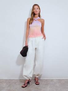 Nöista Printed Halter Top Features With A Ring Detail At The Neckline. Spring, Summer, Festival. - Purple - View 3