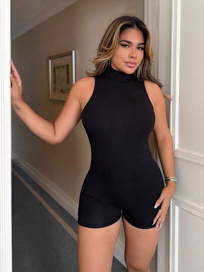 Maria Perezxox Women's New Years Holiday Solid Color Sexy Open Back High Neck Romper Unitard,Party Dresses For Women