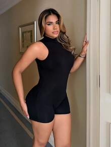 Maria Perezxox Mono de una pieza con cuello alto y espalda abierta, de unicolor y sexy, para Año Nuevo y vacaciones - Negro - Ver 3
