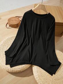 Rusticease Camiseta unicolor bajo asimétrico - Negro - Ver 3