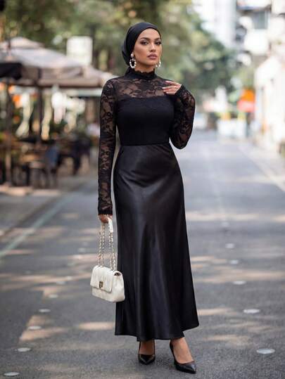 Calvaya Women's Elegant Solid Color Lace Collar Long Sleeve T-Shirt