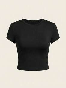 SHEIN Tall CURVE Conjunto de 4 piezas talla grande, camiseta ajustada de manga corta y cuello redondo en unicolor, adecuada para el verano - Multicolor - View 9
