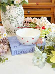 1pc/2pcs/4pcs Korean Ins-Style Handpainted Small Heart Love Ceramic Bowl, Cute Pattern Bowl, Daily Dessert Bowl, Ice Cream Bowl, Fruit Salad Bowl, Household Rice Bowl - Multicolor - View 2