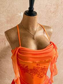 Soleia 大码女士渐变橙色水钻花卉荷叶边迷你连衣裙，适合度假、约会、下午茶、海滩、邮轮、海岛度假、城市旅行、音乐节、波西米亚风度假、派对等场合，可内穿或外穿，沙滩套装 - 彩色 - 查看 11