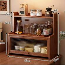 Natural Bamboo Storage Rack, Double-Layer Bamboo Kitchen Storage Rack With Dust Cover, Seasoning Jar Rack, Countertop Storage Rack, Suitable For Cups, Seasonings, Books, And Flower Pots - Multifunctional Storage Rack, Perfect For Home And Office Use. - Multicolor - View 5