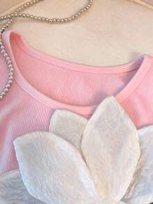 Franclia Women's Fashion Casual Large Floral Print Fitted Tank Top - Pink - View 6