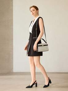 MOTF WOMEN'S EMBOSSED THICK HEEL CLOSED TOE SHOES - Black - View 3