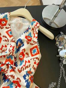 Resyla 女士几何图案扭结设计无袖休闲上衣 - 彩色 - 查看 6