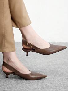 CUCCOO BIZCHIC Women's Pointed Brown PU Metal Buckle Slingback Stiletto Temperament Commuting Fashion Wear High-Heeled Sandals Spring Shoes - Brown - View 1