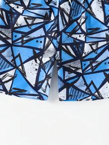 青少年男童泳装套装，时尚几何印花抽绳腰带泳裤，适合度假、夏季海滩、泳池、节日派对、休闲游泳 - 彩色 - 查看 5