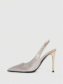 CUCCOO SZL 春秋新款金色钻石尖头镀金细跟时尚派对性感前卫优雅女士高跟鞋 - 金色 - 查看 5