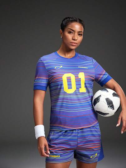 Powerista Women's Colorful Striped T-Shirt And Shorts Soccer Uniform