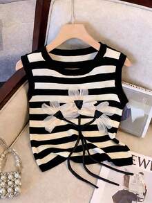 GlowEve Áo nữ không tay kiểu dáng thường ngày với họa tiết hoa 3D và sọc. - Nhiều màu - Xem 3