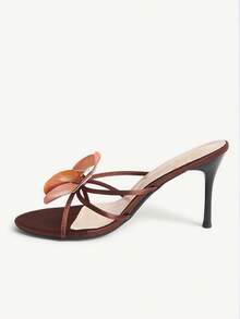 CUCCOO CHICEST Giày sandal cao gót mũi nhọn mỏng màu nâu cà phê họa tiết hoa, thời trang thanh lịch dành cho nữ, mẫu mới mùa hè. - Cà phê nâu - Xem 10