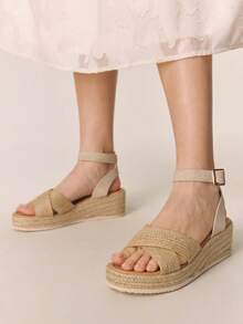 Styleloop Women's Fashionable Versatile Buckle Design Thick Sole Wedge Sandals For Daily Wear - Khaki - View 4