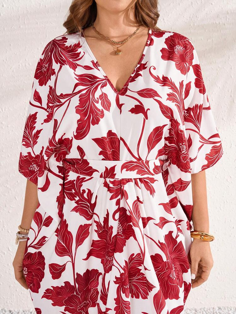 Plus Size Women's Summer Casual Vacation Country Red Floral Print Short Sleeve Loose Long Dress, Spring/Summer,Summer/Vacation,Summer Holiday,Spring Break Outfits ,Vacation Outfits Women ,Holiday Outfits For Women,Going Out Outfits,2026 New Clothes,Simple And Fashionable For Everyday Wear,Suitable For Summer, Vacation, Daily Wear,Suitable For Summer, Vacation, Daily Wear,Dresses For Women,Flowy Dress ,Beach Outfits For Women,Casual Vacation Boho Dress,Summer Dresses, Country Women's Summer Dresses,Casual Dresses For Women,Nautical Dresses For Women, Beach Vacation Outfits Woman Plus Size